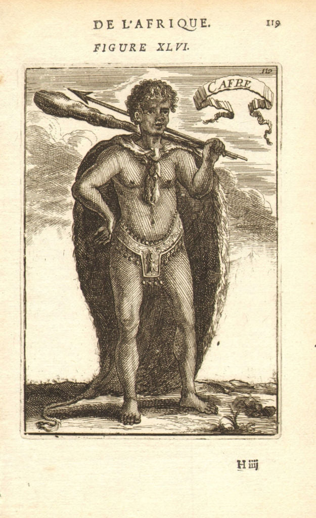 SOUTH AFRICA COSTUME. Xhosa warrior Spear club 'Cafre' Kaffir. MALLET 1683